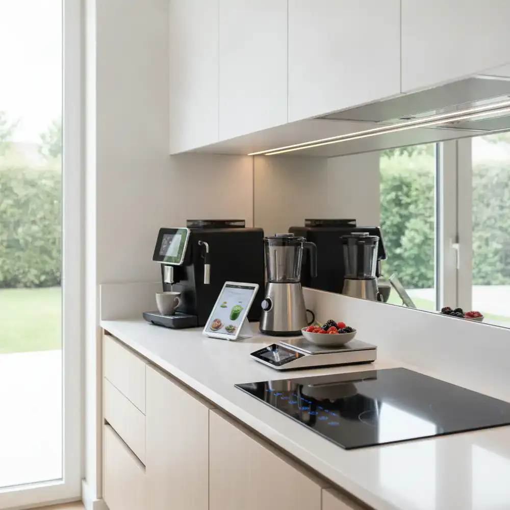 Modern kitchen counter with smart appliances